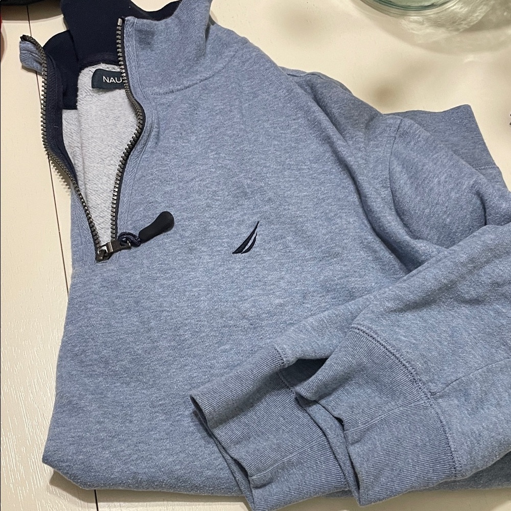 Nautica Men's Light Blue Zip-Up pullover Sweater